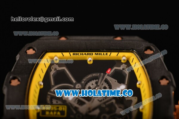Richard Mille RM35-01 Bubba Watson Tourbillon Manual Winding Carbon Fiber Case with Skeleton Dial and White Dot Markers - Yellow Inner Bezel - Click Image to Close